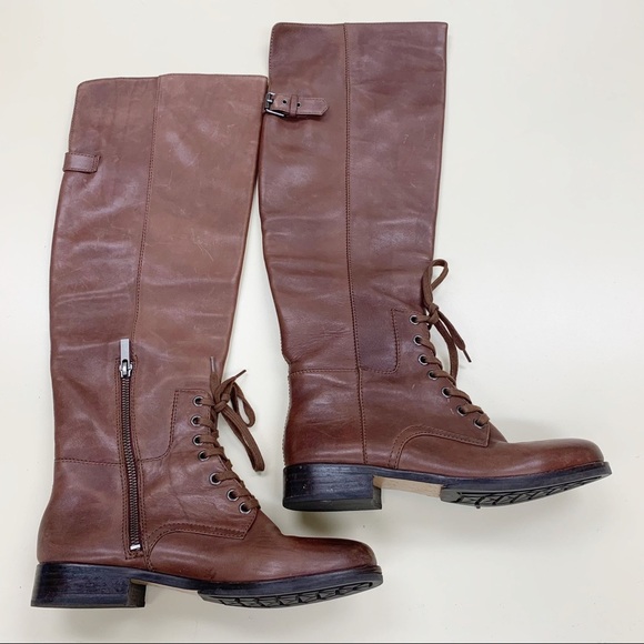 Pour La Victoire Women’s Cognac Brown Lace Up Tall Over Knee Riding Boho Boots - Picture 2 of 13